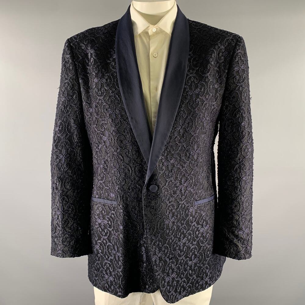 RON TOMSON Size 52 Navy Lace Viscose Blend Tuxedo Sport Coat